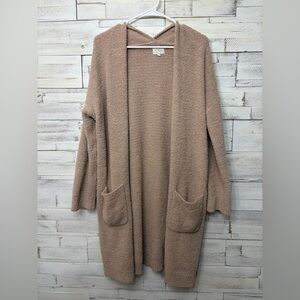 Thread & Supply cozy Tan Open-Front Sweater long pockets plush cardigan large